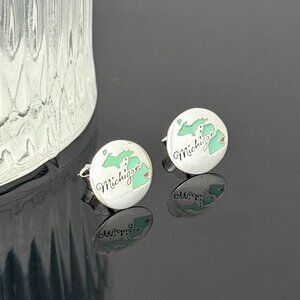 Michigan Map Earrings S925 Sterling Silver Handmade Ear Stud